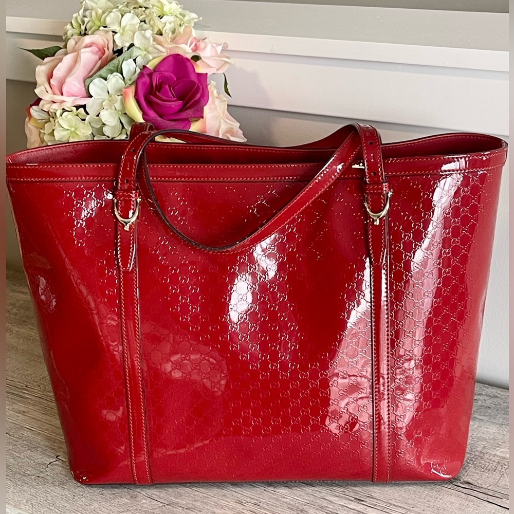 Gucci Red Patent Leather GG Tote